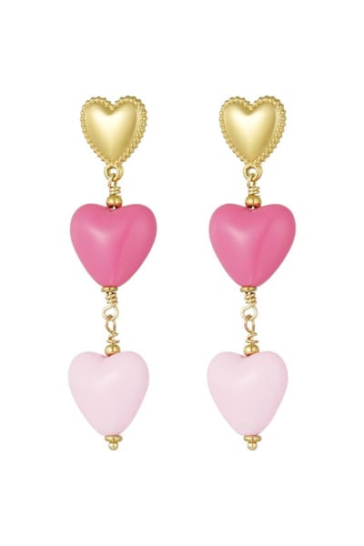 Oorbellen - Yehwang - Hartjes - Roze - Stainless steel - Statement oorbellen - Sieraden