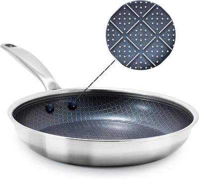 Roestvrijstalen pan - Keramische koekenpan - Dagelijks koken - Diamantstructuur coating - 24 cm - Zilver