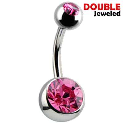 Navelpiercing - Chirurgisch staal - met Roze zirkonia stenen - Double Jeweled - Roze