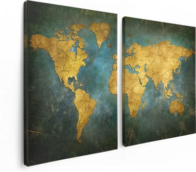 Artaza Canvas Schilderij Tweeluik Wereldkaart In Retro Stijl - 120x80 - Foto Op Canvas - Canvas Print