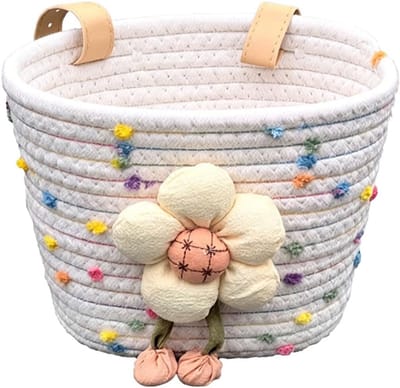 VHV Gevlochten Fietsmandje - Katoen-look - Voor Stuur van Kinderfiets, Loopfiets & Step - Leuke Accessoires - 19.5 cm Hoog - Zwart