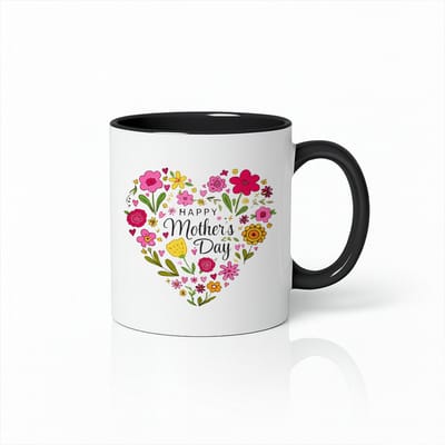 Zwart-Witte Fijne Moederdag Bloemen Hart Mok 330 ml – Kleurrijke Bloemen Koffiemok – Perfect Cadeau voor Mama