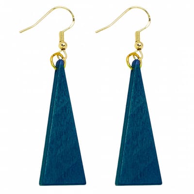 Zilver houten oorbellen -blauw -saheli-goudkleurig - Charme Bijoux