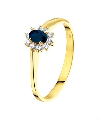 Geelgouden Ring saffier en zirkonia 4015605 18.50 mm (58)