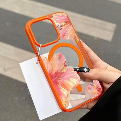 Waterverf Hibiscus Bloemen Design Magnetische Telefoonhoesje Voor iPhone 17 16 15 14 13 12 11 Pro Max Plus Air 16E Schokbestendige Achterkant iPhone 11