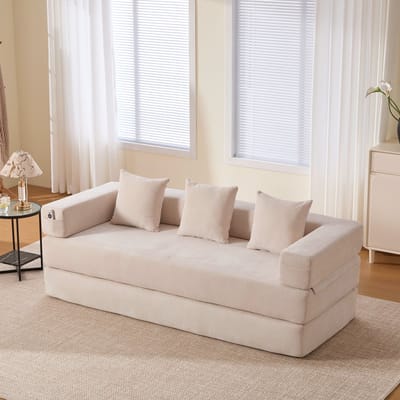 MODENUIT Modulaire Bank 198 x 79 x 60 cm - Vrij Combineerbaar Met Zijvakken En Antislip - Woonkamer - Chenille Beige