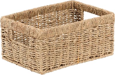 Famanu – Middelgrote rieten opbergmand van zeegras – Geweven rotan mand voor plank en kast – 1 stuk