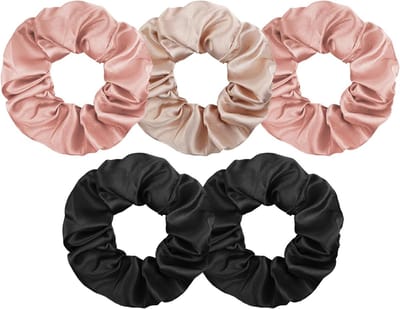 Zachte Satijnen Haar Scrunchies voor Vrouwen en Meisjes, Grote Elastische Haarbanden, Perfect voor Ponytails, 5 Stuks Haaraccessoires