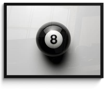 Poster in lijst - Fotolijst 70x50 cm - Posters - Biljartbal - Getal - Acht - Wit - Posterlijst zwart - Decoratie - Wanddecoratie woonkamer - Muurdecoratie slaapkamer