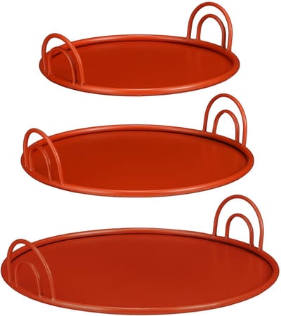 Mica Decorations Dienblad met Handgrepen - Set van 3 - Decoratie Woonkamer - Ook leuk als Kaarsenplateau, Onderzetter of Plantenonderzetter - IJzer - Rood