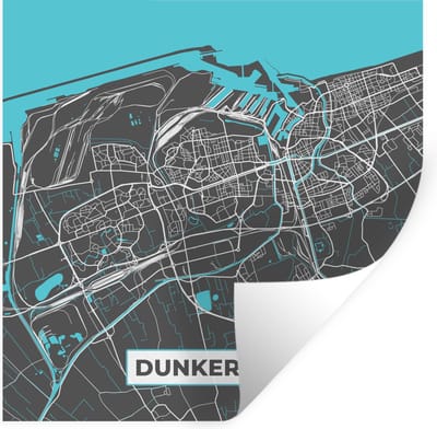 Muurstickers - Sticker Folie - Dunkerque - Frankrijk - Plattegrond - Stadskaart - Kaart - 100x100 cm - Plakfolie - Muurstickers Kinderkamer - Zelfklevend Behang XXL - Zelfklevend behangpapier - Stickerfolie