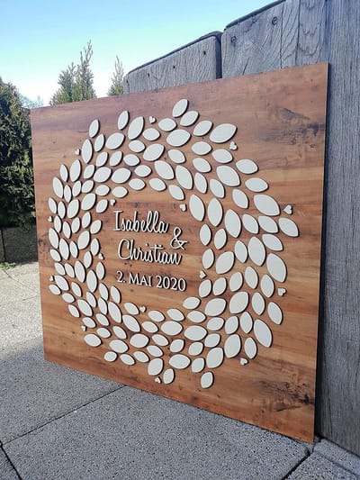 Houten Gastenboek - Alternatief Boek - Bruiloft Herinnering - Gepersonaliseerd Ontwerp - 69 x 67 cm - Licht Walnoot