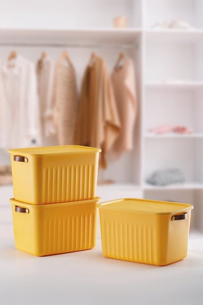 Tobeyz - Opbergbox - Opbergdoos - Opbergmand - 15L BPA-vrije Kunststof Opbergbox met Deksel – Nestelbaar en Stapelbaar – Ideaal voor Badkamer, Keuken en Speelgoedopslag - Geel