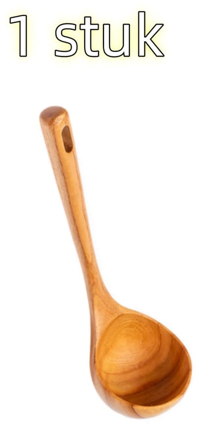 1 stuk - Lepel - Kooklepel - Hout - Soeplepel met lange steel - Geschikt voor huishoudelijk gebruik - 33,5 cm * 9,5 cm - Houtkleur