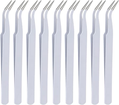 Wimperpincetten Set - Precisie Pincet - Wimper Verlengingen - Gebogen Punten Ontwerp - 12.5 cm Lengte - Wit