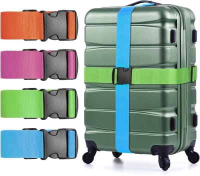 Verstelbare Bagagestraps 76" - 4-Pack in Lichtblauw, Oranje, Fluorescent Groen en Roze voor Veilig Reisbagage Sluiten