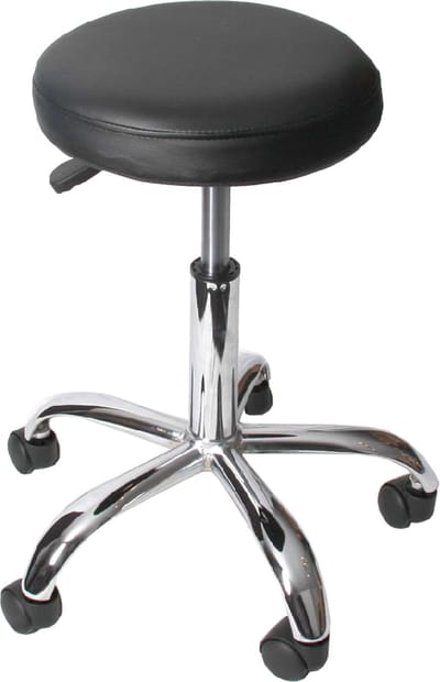 Werkkruk MCW-E47, cosmetische kruk, met wielen, kunstleer, MVG-gecertificeerd ~ zwart