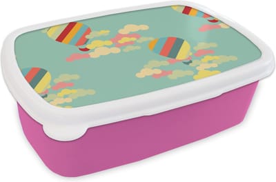 Broodtrommel Roze - Lunchbox - Brooddoos - Luchtballon - Patronen - Baby - 18x12x6 cm - Kinderen - Meisje