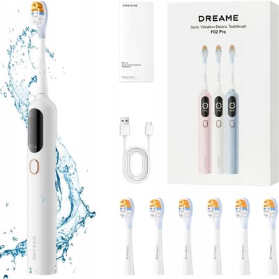 Brosse à Dents Sonique Dreame F02 Pro Blanche Minuteur Batterie 300 Jours 6 Têtes