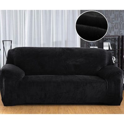 Stretch fluwelen bankhoezen voor woonkamer 1/2/3/4-zits all-inclusive pluche bankhoezen elastische hoes bank hoes handdoek 1 Seater 90-140CM zwart