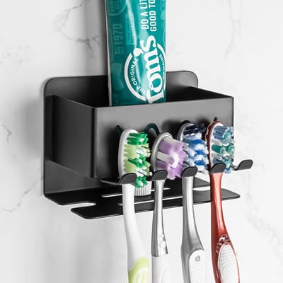 Dailygoody - Wandgemonteerde tandenborstelhouder - Roestvrij staal - Zelfklevend - Tandenborstel organizer - Geschikt voor douche - Zwart