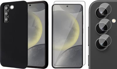 Hoesje geschikt voor Samsung Galaxy S24 - Screenprotector Glas & Camera - Mat Back Case Zwart
