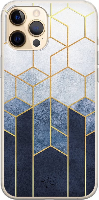 Hoesje geschikt voor iPhone 12 - Geometrisch fade art - Soft Case - TPU - Print - Blauw - Mooie Telefoonhoesjes