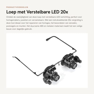 Dailygoods - Loep met Verstelbare LED - 20x Vergrootglas - Duurzaam en Veilig - Zwart - Juwelier Tool - Ideaal voor Horloges en Sieraden - Handig in G...