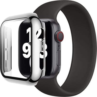 Eko, Hoesje geschikt voor Apple Watch 38mm - Full-body Bescherming met Tempered Glass, Zwart / Zilver