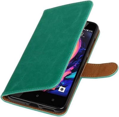 Zakelijke Book Case Telefoonhoesje Geschikt voor de HTC Desire 10 Pro - Portemonnee Hoesje - Pasjeshouder Wallet Case - Groen