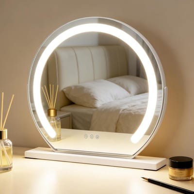 Verlichte make-upspiegel met Hollywood-stijl, 40 x 35 cm, LED, dimbaar, tafelmodel met 3 lichtmodi voor perfect make-upresultaat
