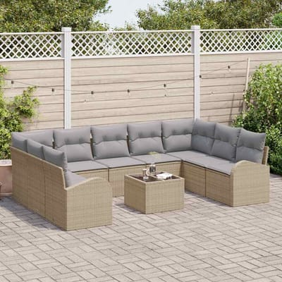 vidaXL - Tuinbank - Set - 10 - st - Beige - en - lichtgrijs - poly - rattan