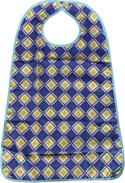 Secobed Wasbare slab voor volwassenen - Blauw / gele ruitjes - Met drukknopen - 50 x 75 cm