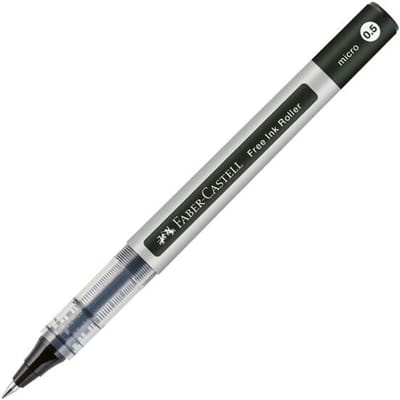 Faber Castell rollerbalpen Free Ink Micro, schrijfkleur zwart, lijndikte 0,5 mm, met transparante houder en metalen clip, gerecycled kunststof, 1 stuk