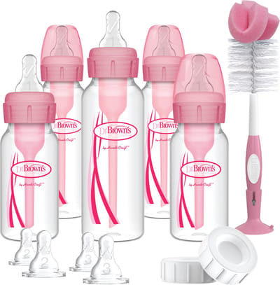 Dr. Brown's Anti-colic Options+ Giftset - Smalle halsfles - roze