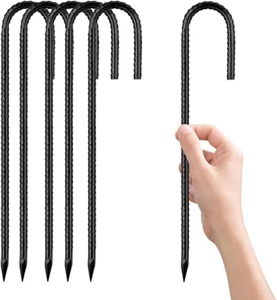 Grondanker J-vorm - Tentharingen Grondpennen - Tent Bevestigen - Roestvrij Verzinkt Staal - 30 cm - Zwart