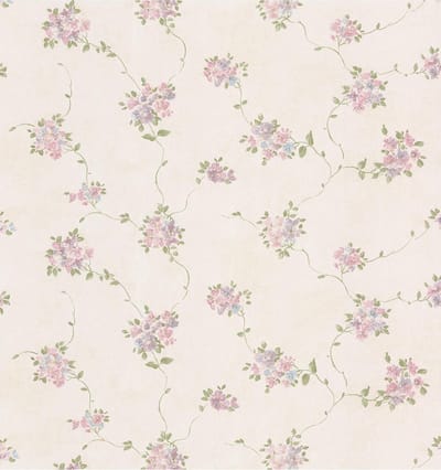 Dollhouse 3 Floral Trail roze/paars  behang (vlakvinyl, beige)