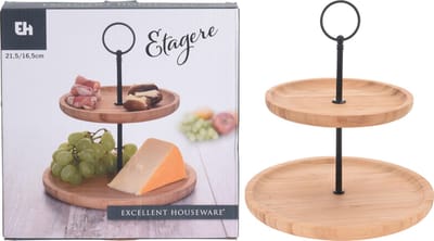 Excellent Houseware - Bamboe Etagere - 2-laags - 24 cm - Dekoratief