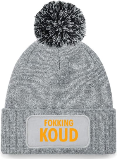 Wintermuts pompoen grijs | fluor oranje - Fokking koud- soBAD. | Wintersport| Après ski outfit Warme Muts voor Volwassenen | Heren en Dames Beanie