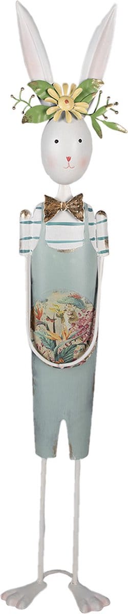 Clayre & Eef Decoratie Beeld Konijn 87 cm Wit Groen Metaal