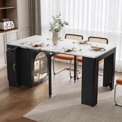 BLACKCOLORS Keukeneiland met wieltjes, uitschuifbare tafel met afneembaar blad, verrijdbare serveerwagen met stekkerdozen, te gebruiken als buffet, dressoir of bartafel voor de keuken en eetkamer (zwart)