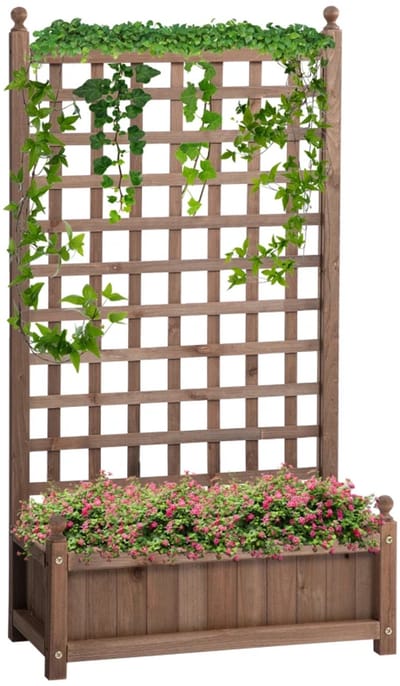 Plantenbak met Klimrek - Verhoogd Bloembak - Tuinrek - Tuinbed - Plantenrek - Tuinbak - Klimplantenbak - Rozenboog met Steun - voor Bloemen, Fruit, Groenten & Kruiden - 64 x 28 x 120 - Donkerbruin