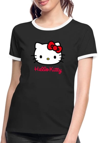 Hello Kitty Klassiek Portret Hello Kitty Tekst Vrouwen Contrast Shirt