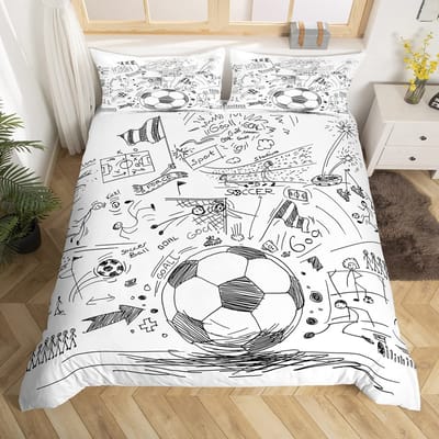 Voetbal Dekbedovertrek Set Handgetekende Schets Voetbal Vlag Netwerk TEAM Sporten Beddengoed Set Voor Jongens Tieners Maar Eenpersoons Dekbedovertrek US Full200x230cm