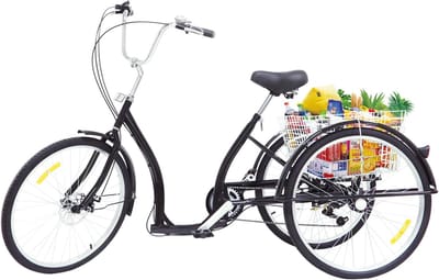 Driewieler voor volwassenen - Driewiel - Vrije tijd - Grote mand - 26 inch - Zwart