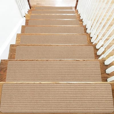 Zelfklevende Trapmatten Set van 15 Stuks, Antislip, Herbruikbaar en Snijdbaar voor Veiligheid van Huisdieren, Ouderen en Kinderen, 55 cm x 22 cm, Beige