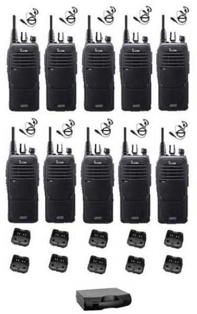 Set van 10 Icom IC-F29DR3 portofoons met G-shape headsets en koffer