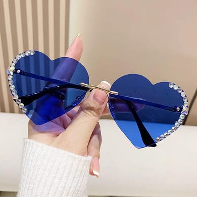 UV400 Zonnebril Metalen Frame Liefde Hart Bril Randloos Oogwerk Lichtgewicht Hart Zonnebril Voor Strandkleding Buitenactiviteiten Vrouwen