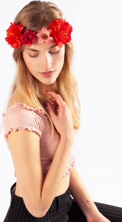 KIMU® Handgemaakte Bloemenkrans Haar Rood - Rode Bloemen Haarband Diadeem - Kroon Bloemetjes - Bruidsmeisje Bruiloft Festival