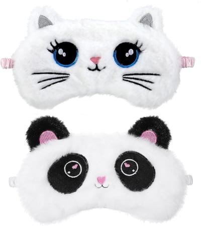 2 Stuks Pluche Slaapmasker voor Kinderen - Kleurrijke Dieren Blinddoek, Zacht Satijnen Oogbedekking voor Reizen en Naps, Perfect Cadeau voor Kinderen
